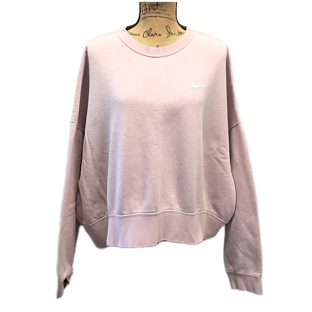 Nike Pink Fleece Sweatshirt Crewneck Oversized Boxy Athleisure Casual sz XL